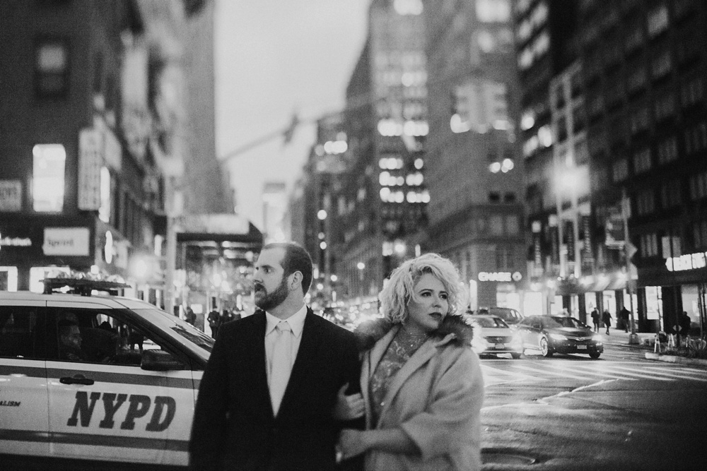 romantic winter NYC engagement portraits